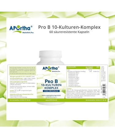 Aportha Pro B - 10 Cultures 60 Capsules | Stomach Stable Allergen-Free Gluten-Free Lactose-Free Vegetarian Probiotic Supplements - Buy Online on GoSupps.com