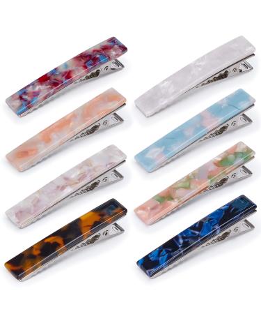 Acrylic Resin Hair Barrettes Alligator Hair Clips - 8pcs Duckbill Hair Clips Marble Pattern Hairpins Geometric Clips for Women Girls Hair Accessories Birthday Christmas Valentines Day Gifts