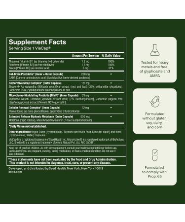 Seed PM-02 Sleep + Restore - Sleep Aid for Women & Men - Non-Habit Forming Bioidentical Melatonin & Ashwagandha - Vegan & Shelf-Stable - 30 Capsules (30-Day Supply) - Buy Online on GoSupps.com