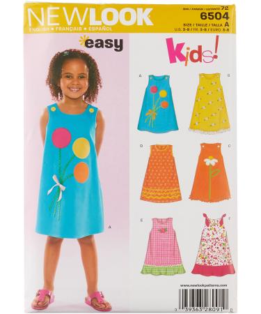 Simplicity U06504A New Look Easy to Sew Sleeveless Girl's Dress Sewing Pattern Kit, Code 6504, Sizes 3-8