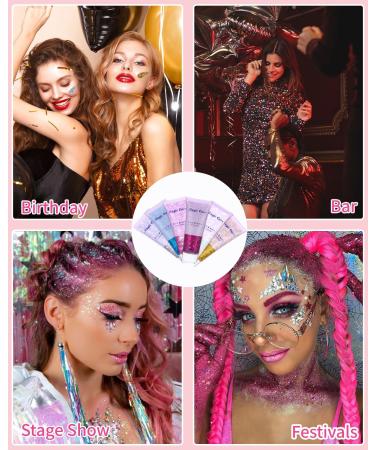 Shop Tidevan 6-Piece Body Glitter Gel Set for Long-Lasting Festival Makeup | Chunky Glitter for Face Hair Lips & Nails - Silver Gold Pink White Red Blue - Buy Online on GoSupps.com