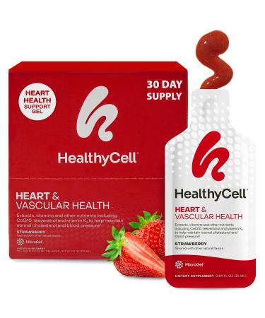 Healthycell Heart & Vascular Health Daily Liquid Supplement - Cardiovascular Support with Beet Root Powder Resveratrol CoQ10 Omega-3 & Vitamin K - 30 Gel Packs 0.84 Fl Oz (Pack of 30)