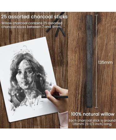 LOONENG Willow Charcoal Sticks - Pack of 25, Ideal for Sketching and Drawing - 7-9mm Diameter, Natural Charcoal for Artists, Beginners, and Students - Buy Online on GoSupps.com