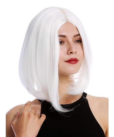 WIG ME UP YZF-4370-1001 Women's Short Shoulder Length Long Bob Wig - Middle Parting Straight White Cosplay Wig | International Shipping - Buy Online on GoSupps.com