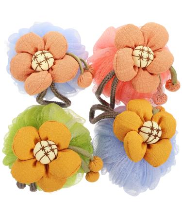 4 Pieces Foaming Loofah Bath Accessories for Loofah Plate Sponge Bath Washer Mesh Pouf Skin Cleaning Washer Exfoliating Bath Sponge Cartoon Exfoliating Balls Bath