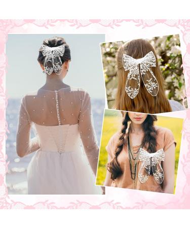 White Lace Hair Bow Clips for Women Cute Tulle Bow Barrettes Women Ribbon Bows Hair Accessories for Girls Toddlers Teens Kids - Buy Online on GoSupps.com