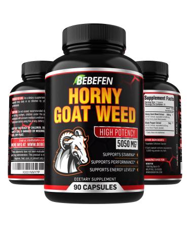 Horny Goat Weed Capsules - 5050mg Formula Pills with Black Pepper Extract - 90 Capsules Horny Goat Weed Pills for Supports Energy & Performance - 3 Month Supply