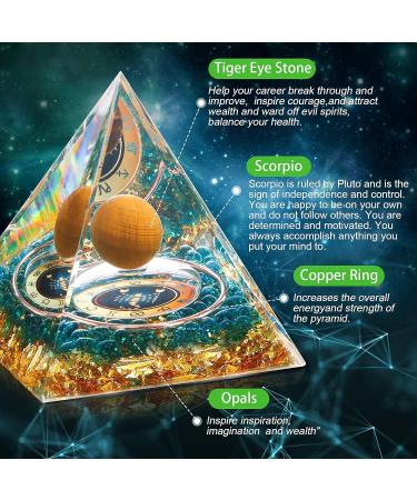HuiJuKeJi Scorpio Constellation Orgonite Pyramid with Tiger Eye Stone Birthstone - Energy Healing Crystal for Astrology, Reiki, Chakra Meditation - 6cm - Buy Online on GoSupps.com