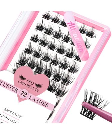 Cluster Lashes 72 Pcs Lash Clusters DIY Eyelash Extension Individual Lashes Attraction D-12mm Thin Band Easy to Apply at home Lashes(Attraction D-12mm) 12 mm Attraction