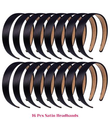 Anezus 16 Pcs Satin Headbands Bulk 1 Inch Anti-Slip Black Ribbon Hair Bands for Women and Girls - DIY Craft Hair Accessories - Buy Online on GoSupps.com