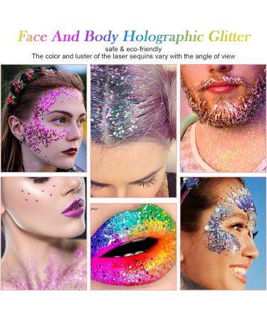 AOOWU 12 Colors Chunky Glitter Sequins for Nail & Festival Art - Holographic Cosmetic Powder for Face, Body, Eyes, Hair & DIY (08) - Buy Online on GoSupps.com