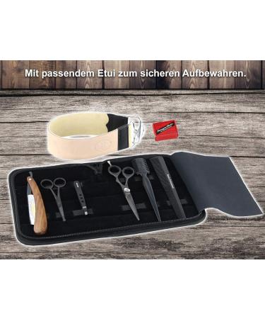 Professional Razor Set with Wooden Handle | Paste Solingen | Leather Strop & Beard Scissors | Elegant Case for Grooming - Buy Online on GoSupps.com