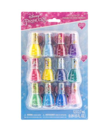 Townley Girl Disney Princess Non-Toxic Water-Based Peel-Off Quick Dry Nail Polish with Nail Separators|Gift Kit Set for Kids Girls|12 Pcs - Perfect for Parties, Sleepovers and Makeovers