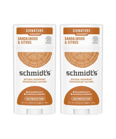 Schmidt's Aluminum Free Natural Deodorant for Women and Men Sandalwood and Citrus with 24 Hour Odor Protection Certified Natural Vegan Cruelty Free 2.65 oz Pack of 2 Sandalwood and Citrus 2.65 Ounce (Pack of 2)