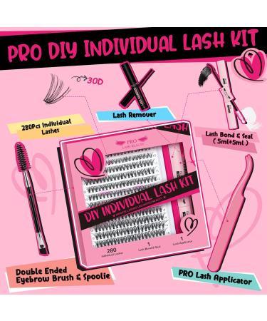 PRO DIY Eyelash Extension Kit - 280 PCs Individual Eyelashes Binding & Seal Applicator & Brush for Beginners | 9-16 MIX 30D-D - Buy Online on GoSupps.com