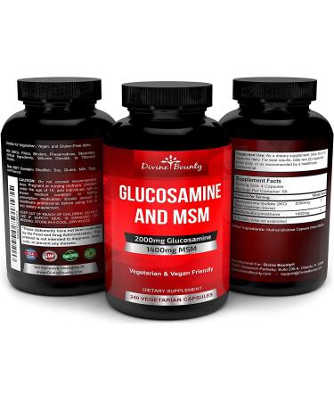 Glucosamine Sulfate Supplement 2000mg with MSM - 240 Vegetarian Capsules - No Shellfish or GMOs - Buy Online on GoSupps.com