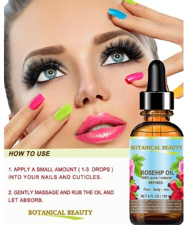 Pure Rosehip Oil 4 Fl. oz - Natural Anti-Aging Moisturizer for Face Body Hair & Nails | Botanical Beauty - Buy Online on GoSupps.com
