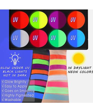 CCbeauty Pro Large UV Glow Face Body Paint Palette - 8 Neon Colors, Water-Based, Non-Toxic, Washable Halloween Makeup for Kids & Adults - Buy Online on GoSupps.com