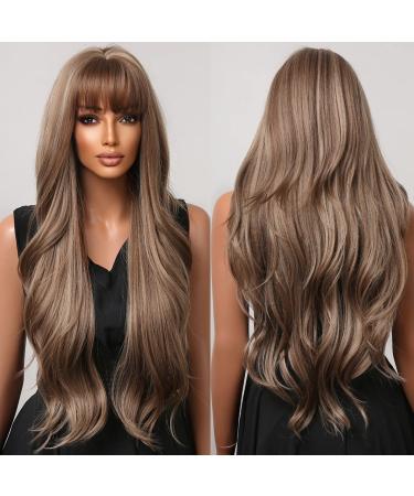 Brown wigs for black women Long wavy ombre blonde wigs with bangs synthetic wig hair repalcement wigs ombr brown - Buy Online on GoSupps.com