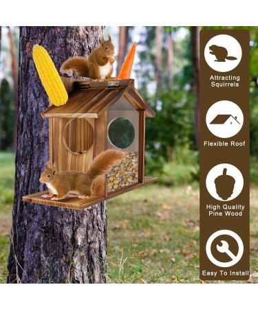 Garden Squirrel Feeder Wooden Squirrel Feeder House Large Capacity Squirrel Feeding Stations Easy to Fill Chipmunk Feeding Platform for Corn Peanuts Outside 32.5x12.5x21cm - Buy Online on GoSupps.com