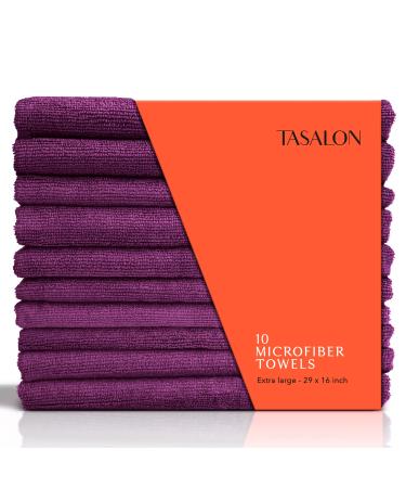 TASALON Microfiber Hair Towel - 10 Pack - Salon Towels - Quick Dry Microfiber Towels - 29 x 16 Inches Ultra-Soft Microfiber Towel for Hair Facial Towels with Soft Absorbant -Purple