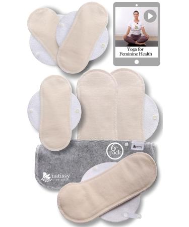 Cloth Pads Menstrual Light Flow 6-Pack (S+M) Organic Cotton Reusable Pads Menstrual Made in EU Small & Medium Reusable Period Pads Reusable Sanitary Pads for Women & Teens Washable Pads Menstrual 6 Count (Pack of 1) Organic Natural Unbleached