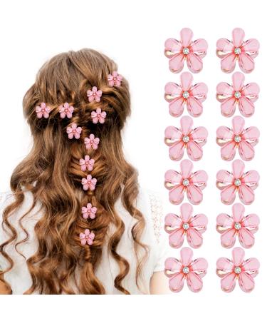 12 pieces flowers hair clips mini flower coat trendy flower hair clip cute trendy flower hair clip slipproof plastic hair clip for Valentine's day party wedding beach party pool pink