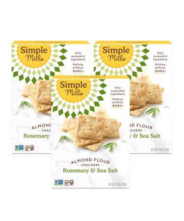 Simple Mills Almond Flour Crackers, Rosemary & Sea Salt - Gluten Free, Vegan, Healthy Snacks, 4.25 Ounce (Pack of 3) Rosemary & Sea Salt 4.25 Ounce (Pack of 3)
