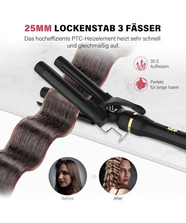 Janelove 5 in 1 Curling Iron Set - 3 Barrels Tourmaline Ceramic Wave Iron for Large & Small Curls 180 C/210 C for Short & Long Hair (Black) - Buy Online on GoSupps.com
