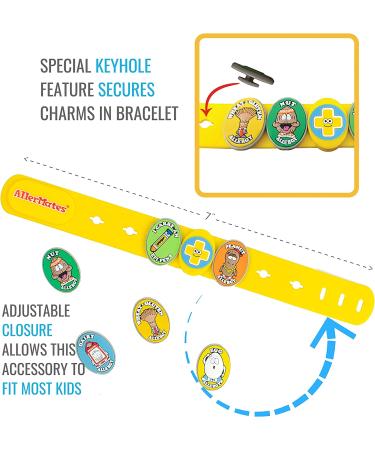 Kids Food Allergy Bracelet Kit - Yellow Silicone Bracelet with Peanut, Nut, Dairy, Egg, Wheat Charms - Epi Pen Charm Included - Medical Alert Bracelet - Buy Online on GoSupps.com