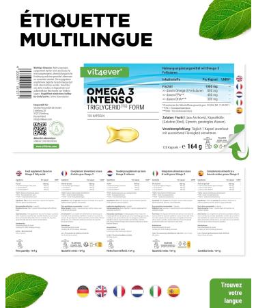  Vit4ever Omega 3 Premium 120 capsules with 80% omega-3 in triglyceride form carefully purified and sourced from sustainable fishing without unnecessary additives - Buy Online on GoSupps.com