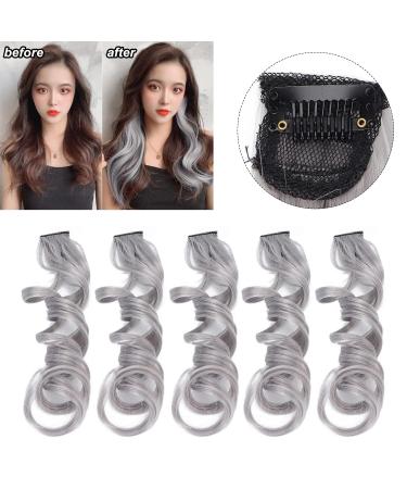 Colorful Curly Clip-In Hair Extensions | 5-Piece Party Highlights for Kids & Women - White Tea Gray - Buy Online on GoSupps.com
