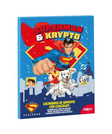 dekora - Calendrier de l Avent Superman & Krypto 50 g Chocolat au Lait Calendrier de No l Enfant DC Comics 24 Surprises Chocolat es Compte Rebours Festif vers No l