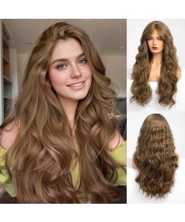 Haircube long brown wavy wig for women with pony curly wavy wig natural looking synthetic wig heat -resistant fibers for daily party use 26 inch chocolate brown