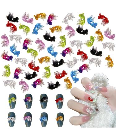 Fish Nail Charms 50PCS Mixed Colors 3D Cute Goldfish Nail Art Charms Resin Nail Jewellry Ornaments for Women Girls Nail Art Design Decorations Crafts DIY
