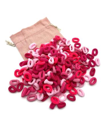 200 Mini Hair Ponios Baby Girls Toddlers Hair Accessories Hair Bobbles Elastics Soft with Linen Storage Bag (Pink Tones)