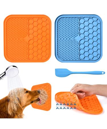 Aiqinu lick mat dog with suction cup 2 pieces of leak mat dog bpa-free with 1 silicone spatula slow feeder dog leak mat lick mat cat for dog bath training fur care & claw care (small) small orange+blue - Buy Online on GoSupps.com