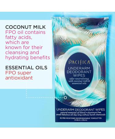 Pacifica Beauty Coconut Milk & Essential Oils Underarm Deodorant Wipes Helps Remove Odor Aluminum-Free Vegan & Cruelty-Free 30 Wipes (2-Pack) Coconut Milk & Oil - Pack of 2 - Buy Online on GoSupps.com