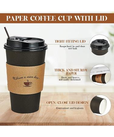 100 Pack 16 oz Black Paper Coffee Cups with Lids, Sleeves, and Stirring Sticks - Perfect for Hot & Cold Beverages at Home, Stores, and Cafes - Buy Online on GoSupps.com