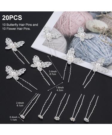 OIIKI 20 PCS Wedding Bridal Hair Pins - Pearl Butterfly & Rhinestone Flower U Shape Clips for Women & Girls - Buy Online on GoSupps.com