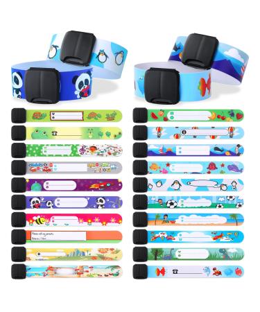 20 PCS Safety Wristband Bracelets for Child Kids Anti Lost Safety ID Wristbands Reusable Identification Bracelets Adjustable Waterproof ID Band SOS Emergency Bands for Boys and Girls Outdoor Activity