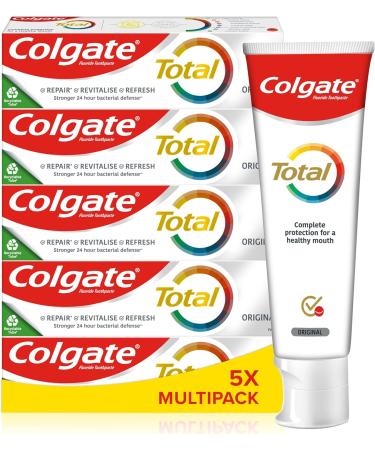 Colgate Total Original Toothpaste size | stronger 24-hour bacterial defence* | long-lasting active protection* | unique dual zinc antibacterial technology | 8 benefits for complete protection 100 ml (Pack of 5) Original - Buy Online on GoSupps.com