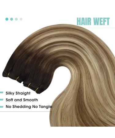 Youngsee Tressen Real Hair Balayage Extensions - Brown to Blonde 40 cm Weft Hair Extensions Remy Thick #2/6/24 - Buy Online on GoSupps.com