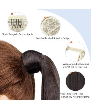 Sleek 28 Inch Dark Brown Clip in Ponytail Hair Extension for Women - Heat-Resistant Fiber Wrap Around Hairpiece - Buy Online on GoSupps.com