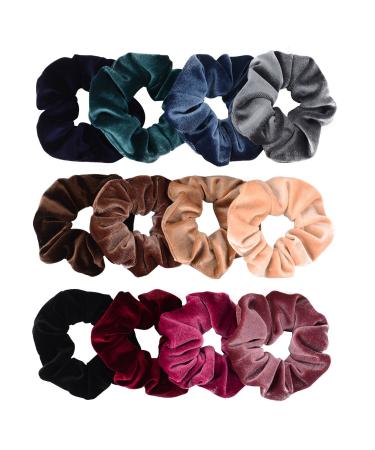 Whaline 12 Pack Hair Scrunchies Premium Velvet Scrunchy Elastic Hair Bands for Girls, Women Hair Accessories (12 Colors)