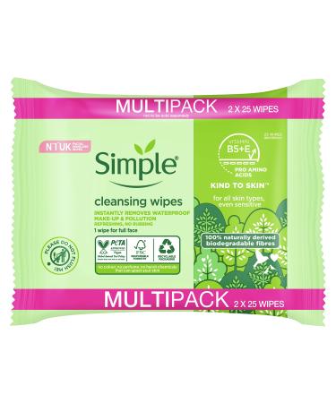 Simple Cleansing Face Wipes Biodegradable 50pc