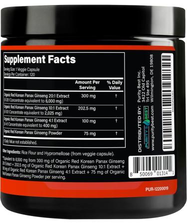 Purity s Best Red Korean Panax Ginseng 8500 mg Equivalent per Serving 5% Ginsenosides Herbal Supplement 120 Veggie Capsules - Buy Online on GoSupps.com
