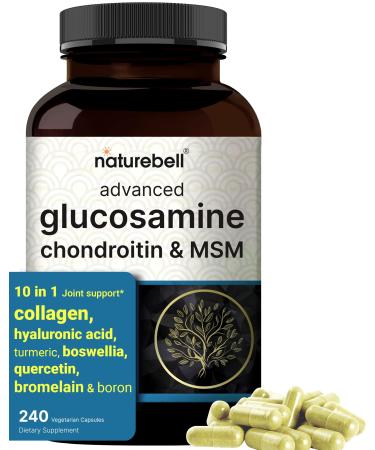 Glucosamine Chondroitin MSM Supplement 240 Capsules | 10-in-1 Joint Supplements for Men & Women with Hyaluronic Acid Collagen Glucosamine Sulfate Turmeric Boswellia & More Non-GMO Glucosamine with Turmeric 240 Count (Pack of 1)