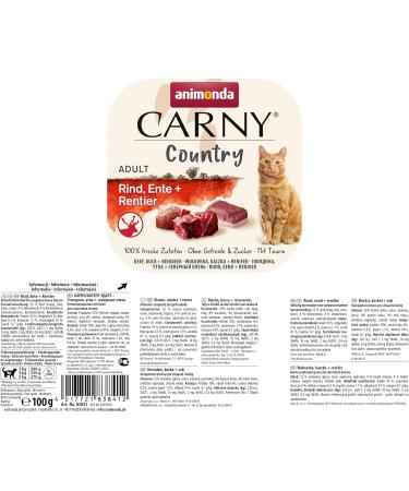 Animonda Carny Adult Country Cat Food - Wet Food with Beef Duck & Reindeer | 32 x 100g Portions for Cats - International Shipping Available - Buy Online on GoSupps.com