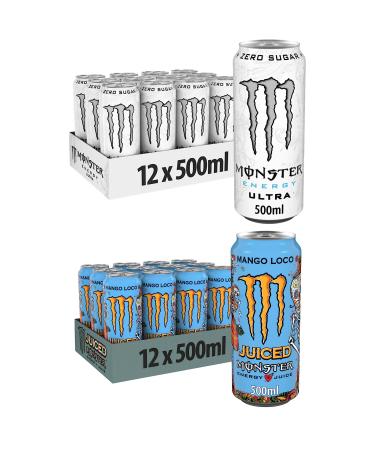 Monster Energy Drinks 12 Pack 500ml (12 Cans Ultra White & 12 Cans Mango Loco) BY SHOP 4 LESS
